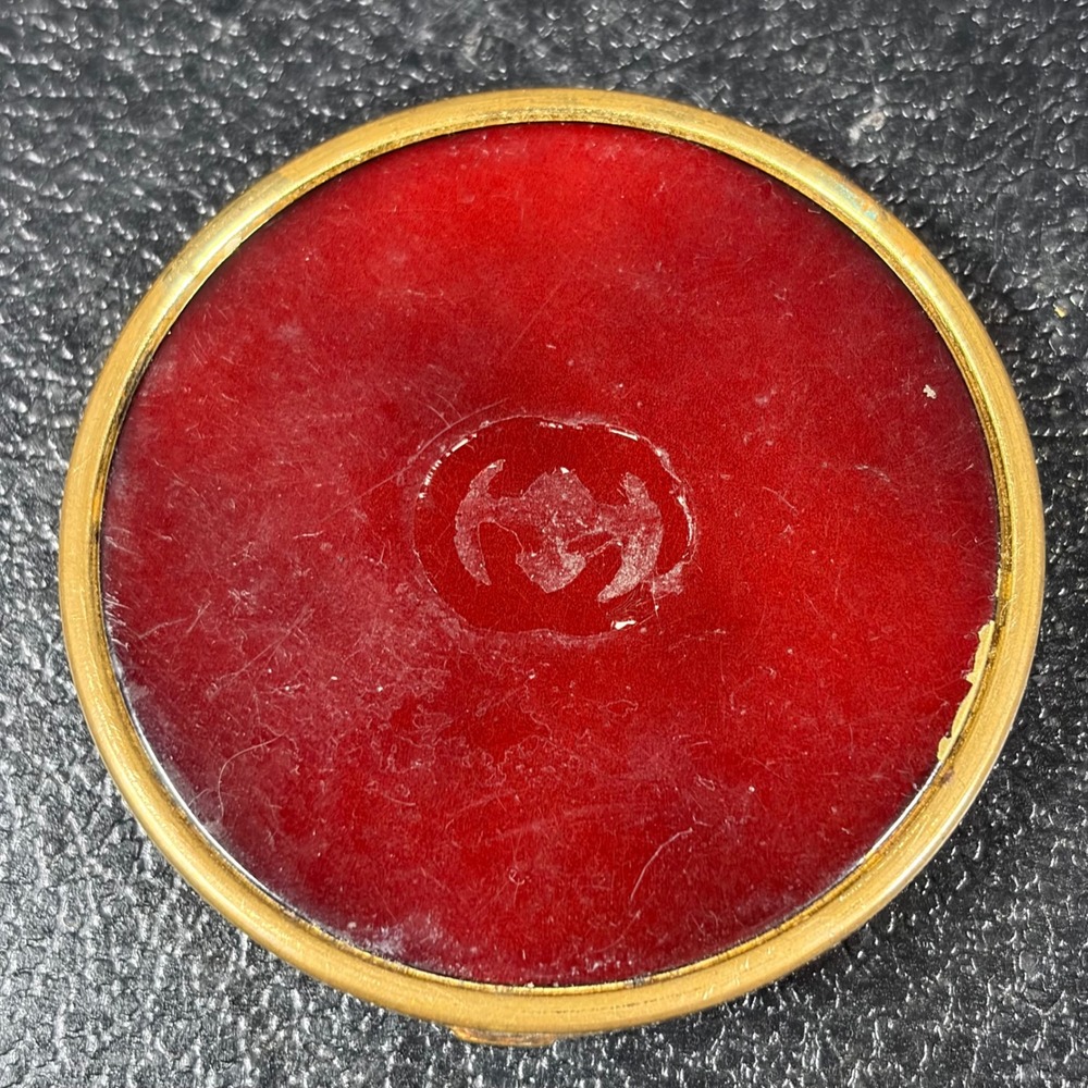 Vintage Gucci Red Enamel Interlocking G Gold Tone Folding Vanity Mirror 3in